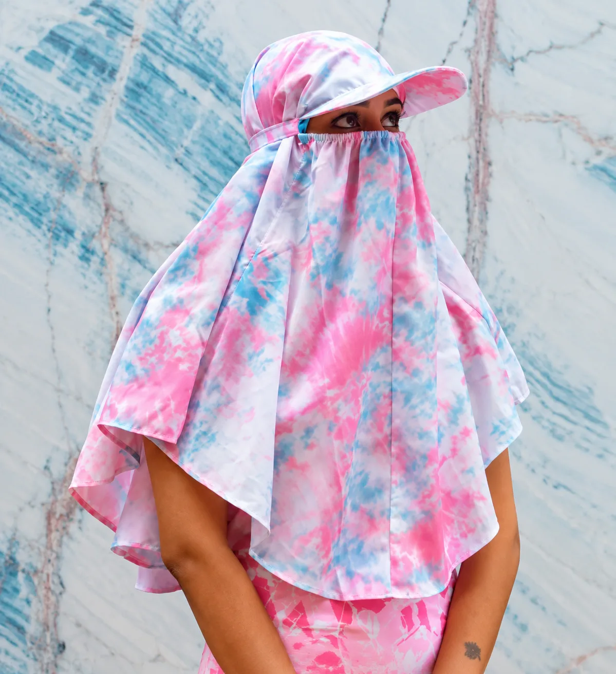 Women’s Printed Face Cover Scarf & Cap Set