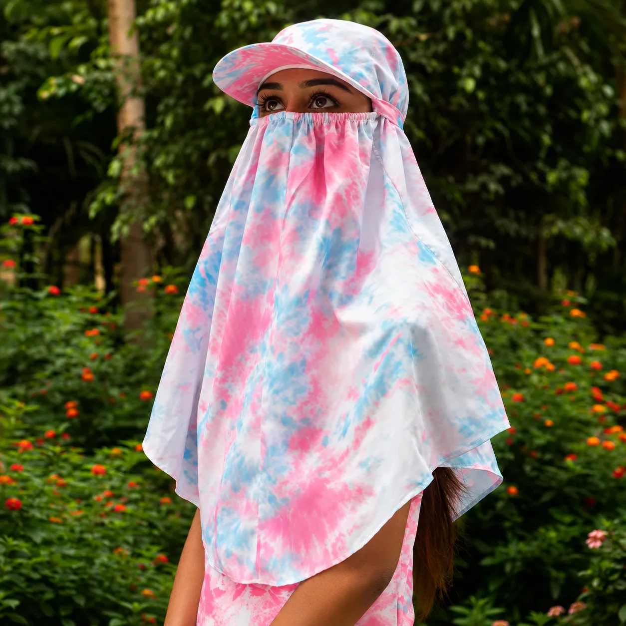 Women’s Printed Face Cover Scarf & Cap Set — 3